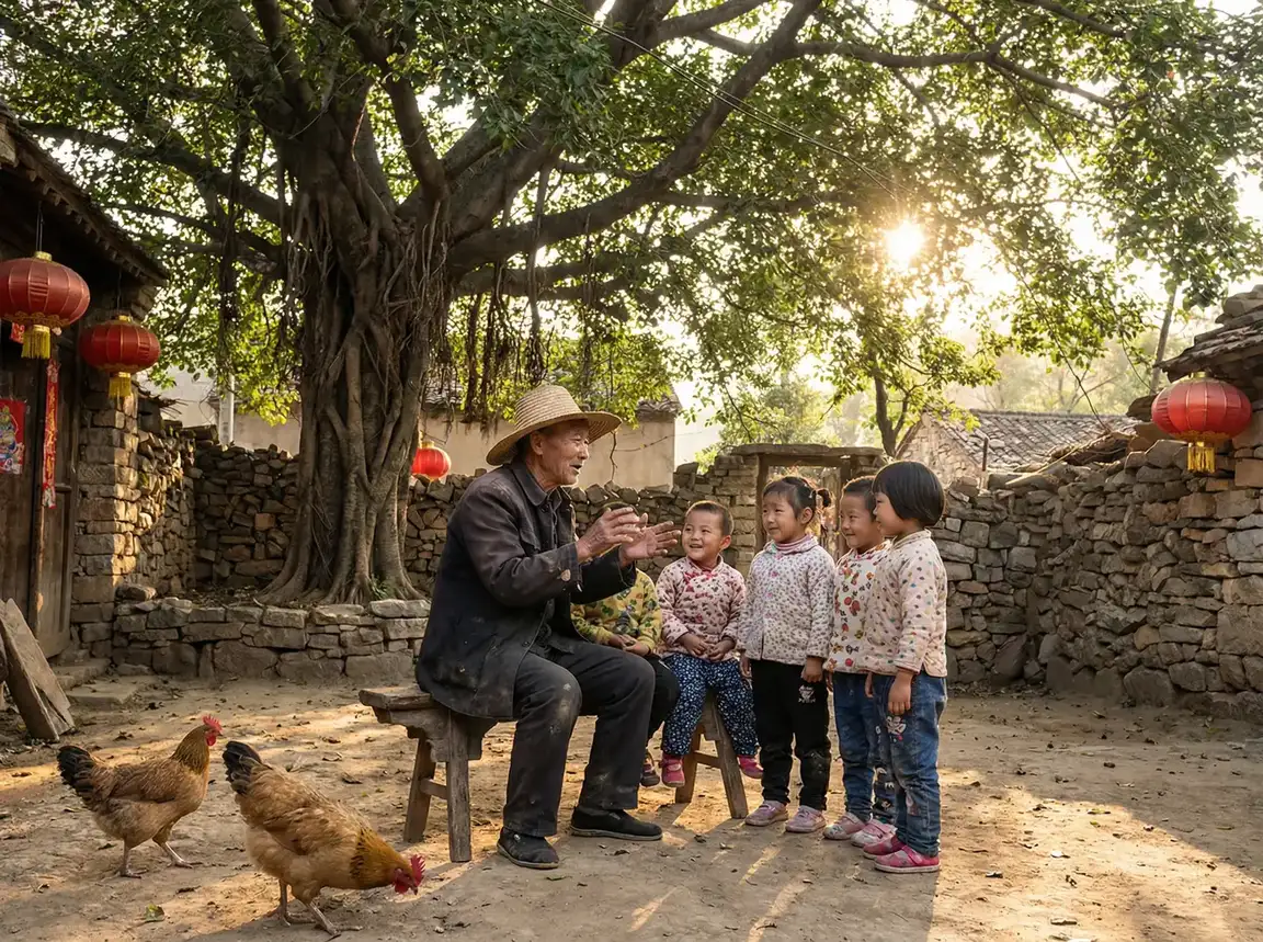 老人在大榕树下给孩子们讲故事 - 二十八岁未成年免费观看 乡村记忆